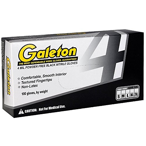 Galeton 11204 Black Nitrile Disposable Gloves, 4Mil, Powder Free, 100/box, XL