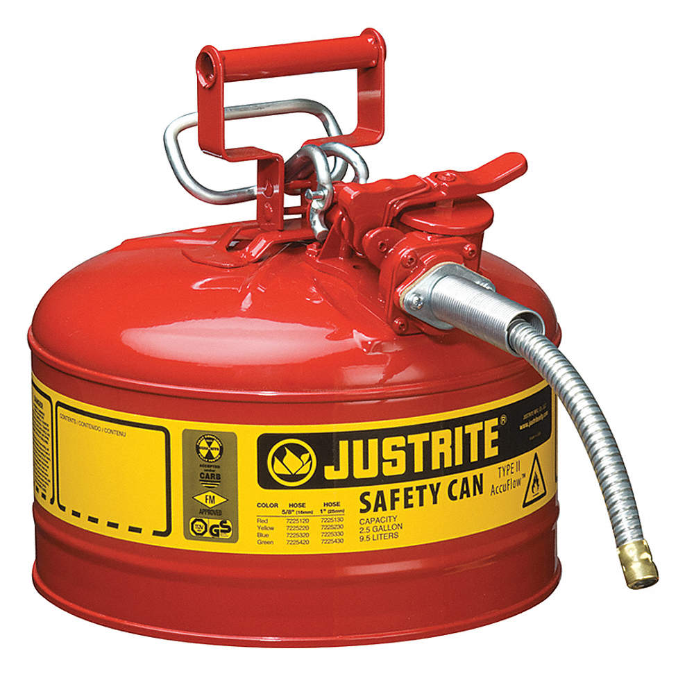 Justrite Accuflow Safety Can Type II Steel 2-1/2gal Red 7225120