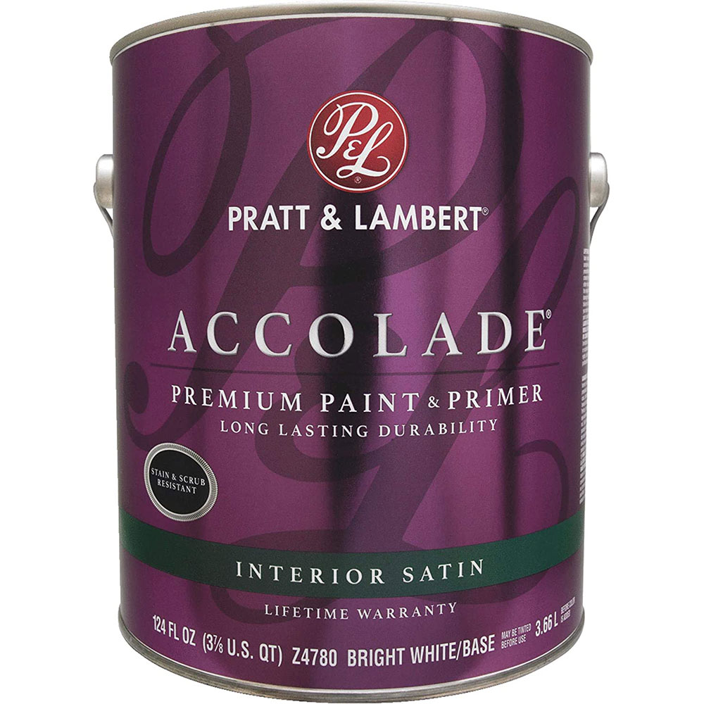 Pratt & Lambert Accolade Premium Paint & Primer, Interior Latex Satin, Z4780, Bright White/Base, 1 Gallon