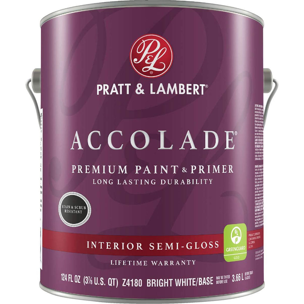 Pratt & Lambert Accolade Premium Paint & Primer, Interior Latex Semi-Gloss, Z4180, Bright White/Base, 1 Gallon