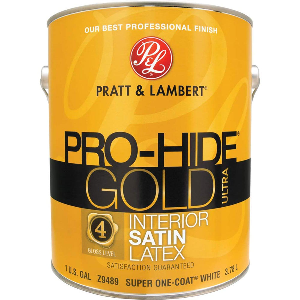 Pratt & Lambert Pro-Hide Gold Ultra Latex Interior Wall Paint, Z9489, Satin, Super One-Coat White, 1 Gallon