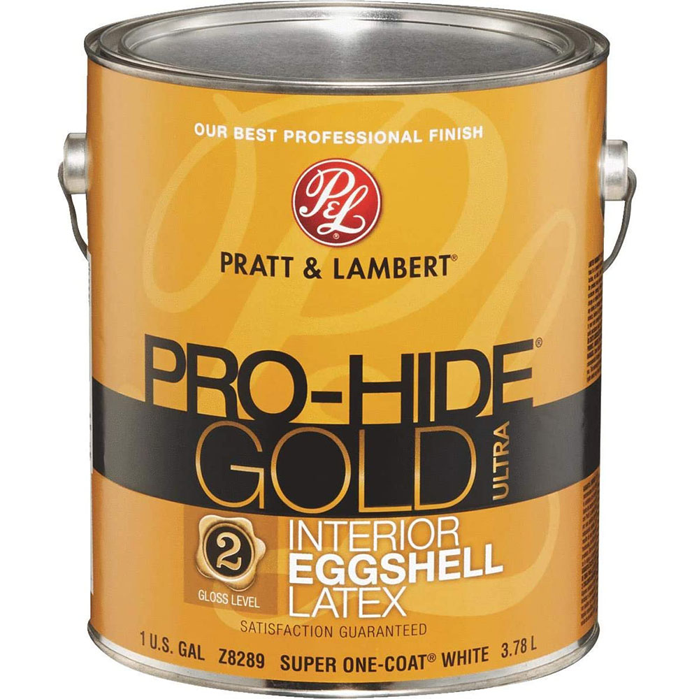 Pratt & Lambert Pro-Hide Gold Ultra Latex Interior Wall Paint, Z8289, Eggshell, Super One-Coat White, 1 Gallon