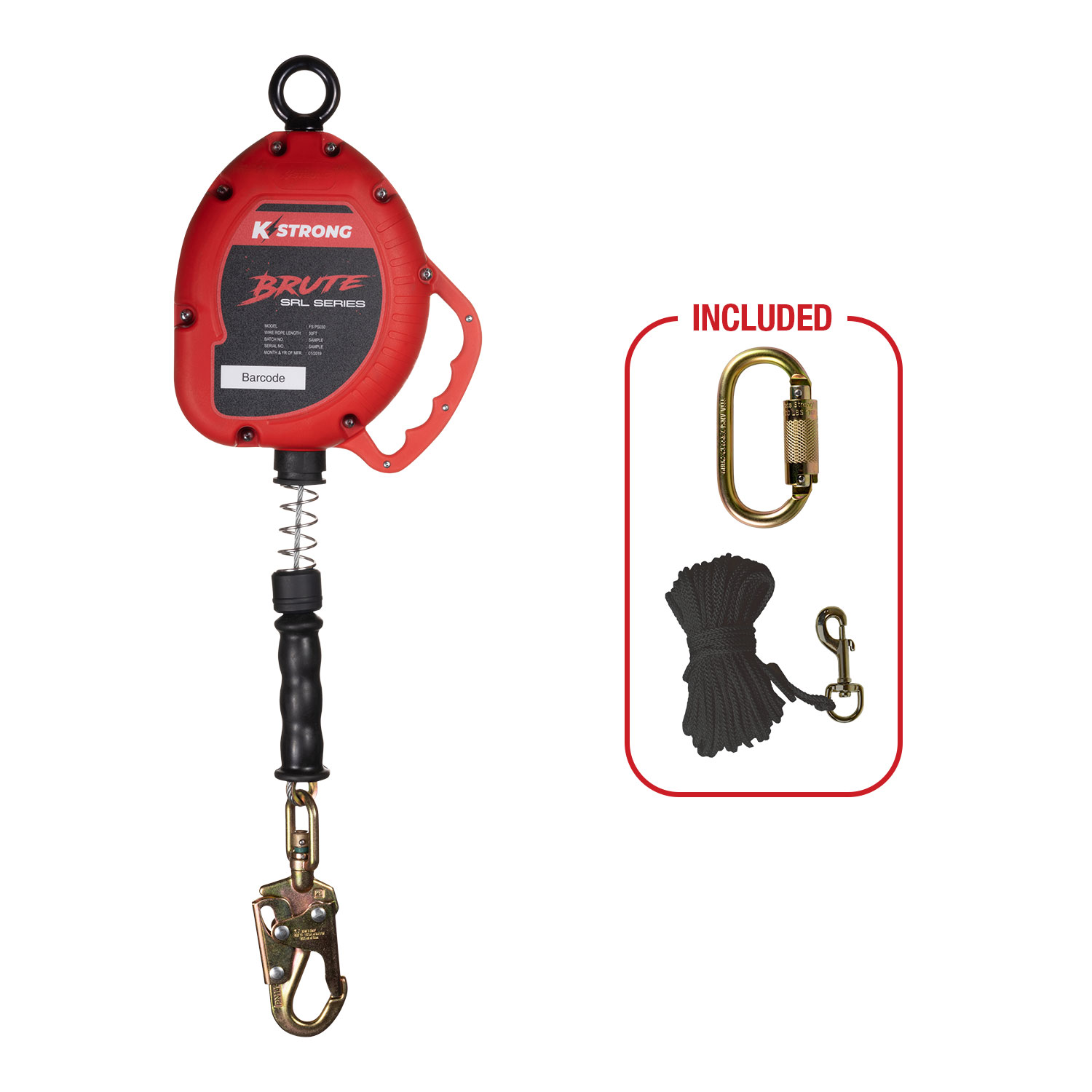 KStrong BRUTE 30 ft. Cable SRL with Snap Hook, Includes Installation Carabiner and Tagline (ANSI), UFS310030